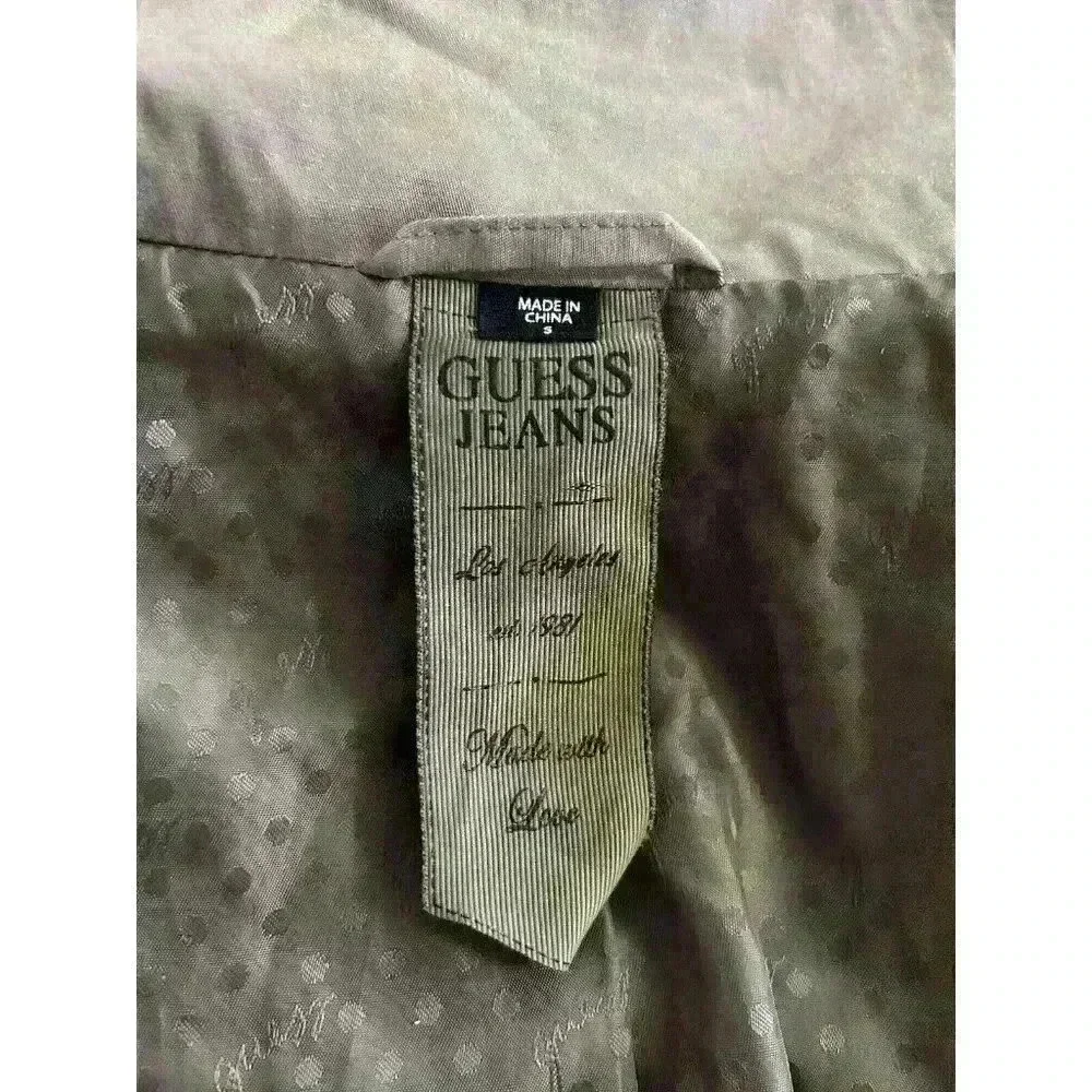 GUESS Women’s Size SM Military Green Trench Rain Coat Jacket Gold Draw String - Picture 6 of 7